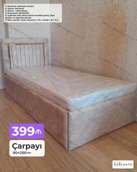 Çarpayı – 90×200 sm Model: Açılmayan, bazasız mexanizm Ölçü — Bakı