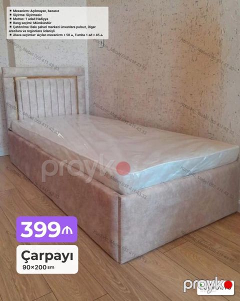 Məhsul: Çarpayı Ölçü: 90×200 sm Qiymət: 399₼ Təsvir: - Mexanizm — Bakı