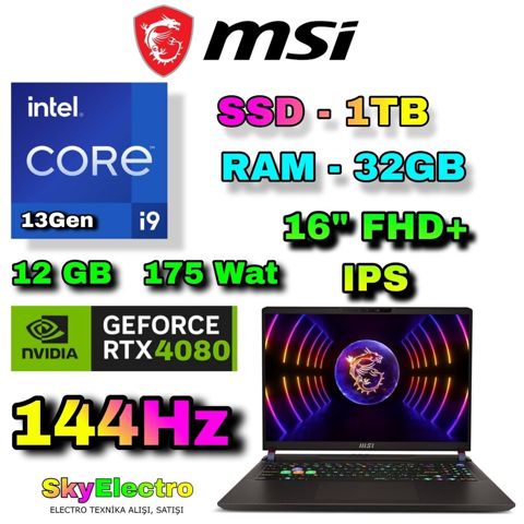 İşlənmiş MSI, 16 Intel Core i9, 1 TB, Rayonlara çatdırılma, Ödənişli çatdırılma, Ünvandan götürmə — Bakı