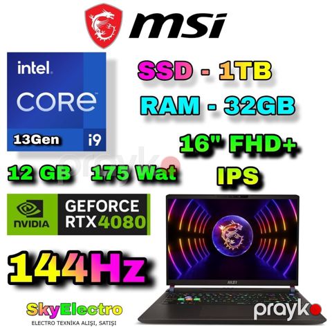 İşlənmiş MSI, 16 Intel Core i9, 1 TB, Rayonlara çatdırılma, Ödənişli çatdırılma, Ünvandan götürmə — Bakı