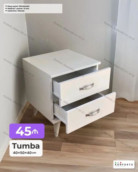 Ağ rəngli iki çekmeceli tumba - Ölçü: 40×50×40 sm - Material: 18 mm — Bakı