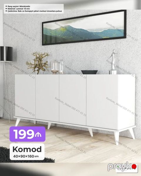 Ağ rəngli komod – minimalist dizayn, üç qapılı saxlama bölmələri ilə — Bakı