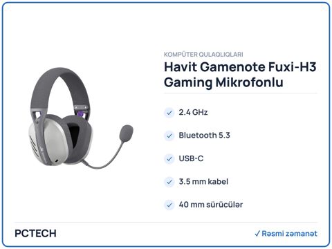 Havit Gamenote Fuxi-H3 Gaming Mikrofonlu Qulaqlıq (Boz) — Bakı