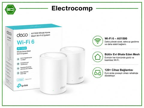 TP-Link Deco X10 (2-pack) AX1500 Whole Home Mesh Wi-Fi 6 System — Bakı