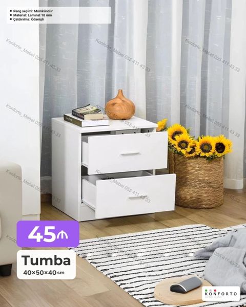 Tumba – 3 çekmecəli, ağ rəngdə Ölçü: 40×50×40 sm Material: 18 mm — Bakı