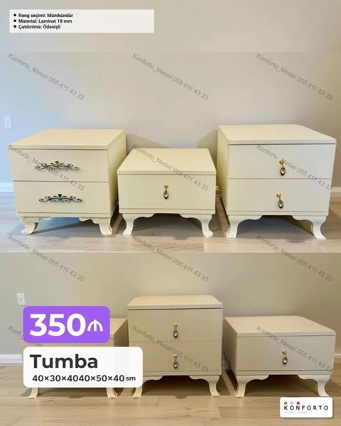Tumba dəsti - Model: klassik üslublu tumbalar - Ölçülər: 40×30×40 — Bakı
