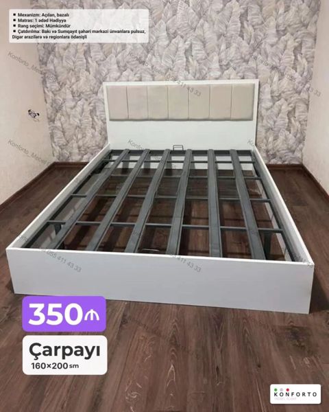 Çarpayı – 160×200 sm - Mexanizm: açılan, bazalı (anbar sahəsi ilə) — Bakı