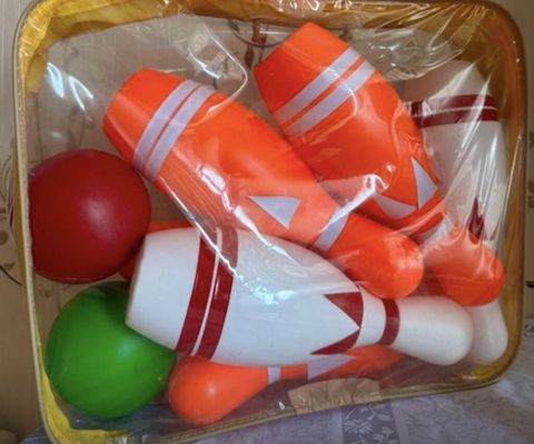 Uşaq üçün boulinq dəsti - Rəngarəng plastik dairələr və qıfıl çantada — Bakı