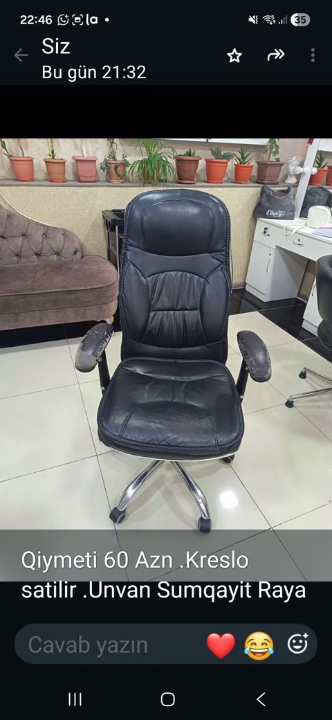 Ofis kreslosu - Material: süni dəri oturacaq və bel hissəsi - Rəng — Sumqayıt