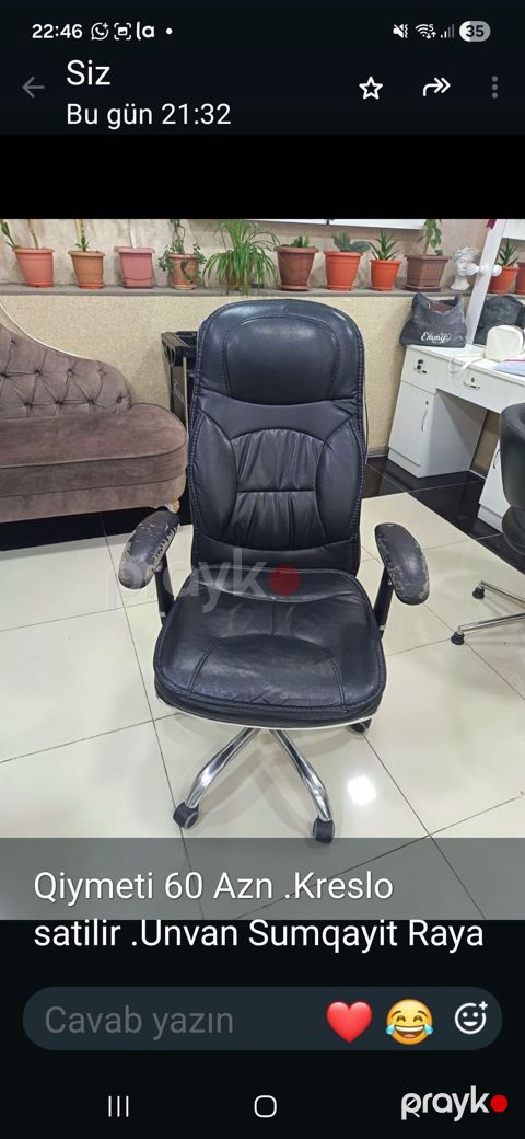 Ofis kreslosu - Material: süni dəri oturacaq və bel hissəsi - Rəng — Sumqayıt