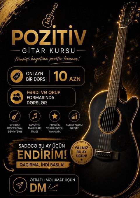 Pozitiv Gitar Kursu – Musiqi həyatına pozitiv toxunuş Online yoxlama — Bakı