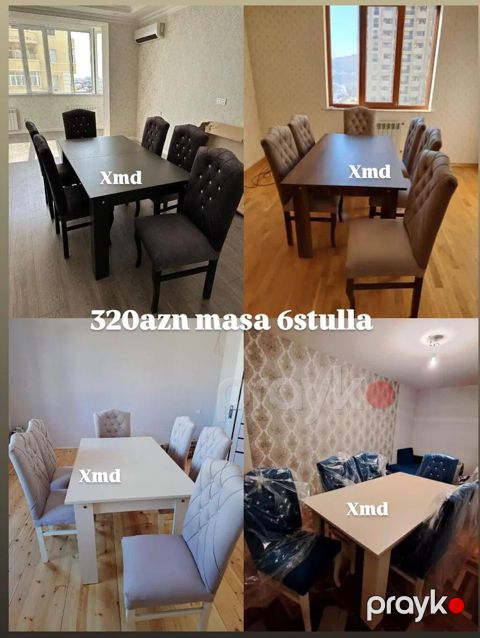 Mətbəx/Qonaq otağı üçün masa və 6 ədəd stul dəsti - Dəst: 1 ədəd