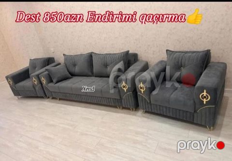 Qonaq otağı üçün dəst – tünd boz rəngli, müasir dizayn - Tərkibi: 1 — Bakı