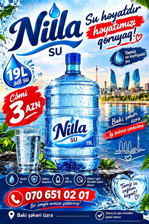 Nilla Su – 19 litrlik adi içməli su - Təmiz və keyfiyyətli su - 19L — Xırdalan