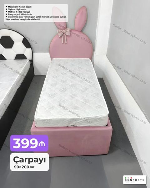 Uşaq üçün dizayn edilmiş çarpayı – 90×200 sm ölçüdə. - Başlıq: dovşan — Bakı
