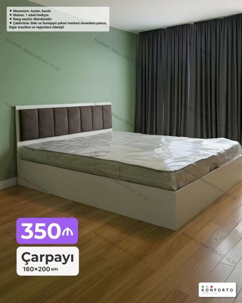 Məhsul: Çarpayı Ölçü: 160×200 sm Qiymət: 350 Xüsusiyyətlər — Bakı