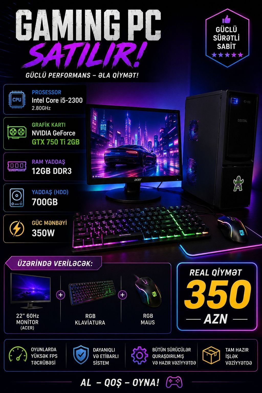 Gaming PC – Güclü performans, əla qiymət Texniki xüsusiyyətlər — Masaüstü kompüterlər, Digah
