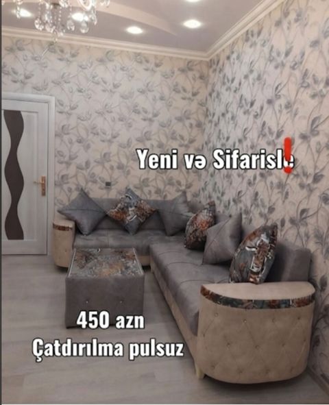 Künc divan dəsti – yeni və sifarişlə. - Rəng: boz tonlarda, qollarda — Bakı