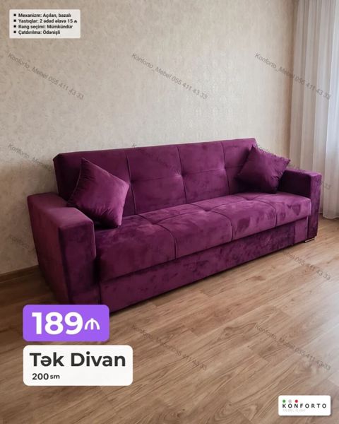 Tək divan – 200 sm - Açılan, bazalı mexanizm: rahatlıqla yataq — Bakı