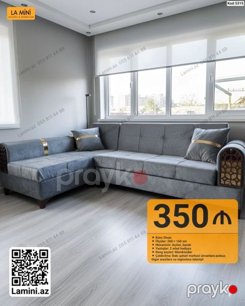 Künc divan – La Mini - Ölçülər: 260 160 sm - Mexanizm: açılan — Bakı