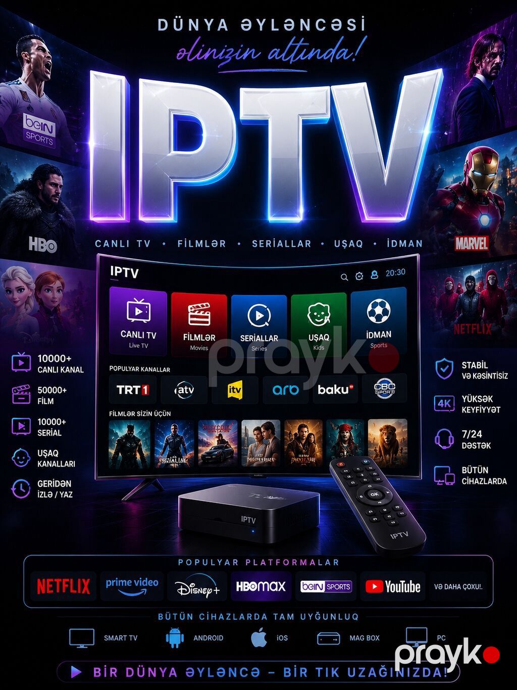 Premium Iptv 10.000+ canlı kanal — və 15+ ölkə — TV qabları və media pleyer, Digah