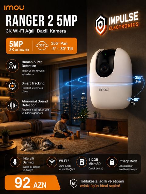 Imou Ranger 2 5MP WiFi Daxili Kamera ağıllı ev təhlükəsizlik kamerası — Bakı