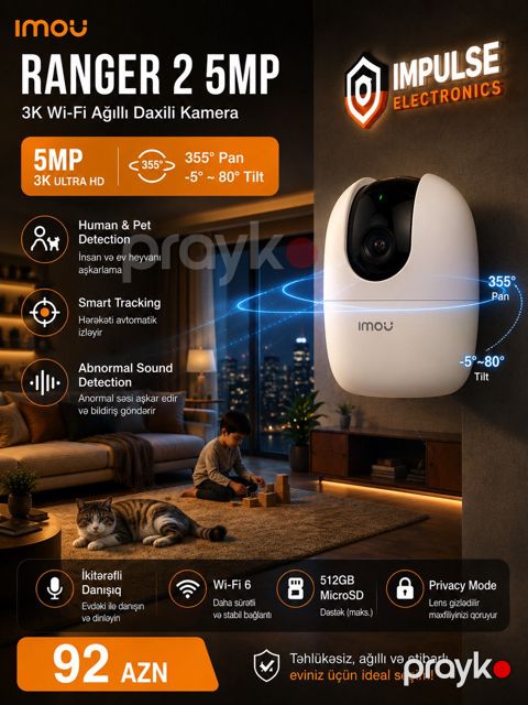 Imou Ranger 2 5MP WiFi Daxili Kamera ağıllı ev təhlükəsizlik kamerası — Bakı