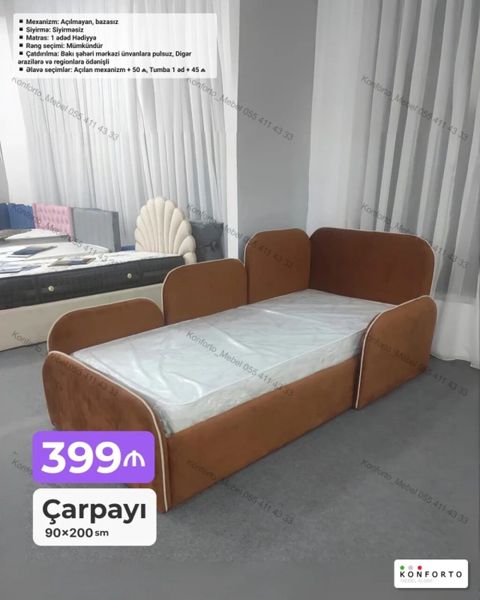 Çarpayı – 90×200 sm - Model: Bazasız, açılmayan mexanizm - Kənarları — Bakı