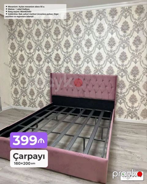 Məhsul: Çarpayı - Ölçü: 160×200 sm - Başlıq: kapitone dizaynlı — Bakı