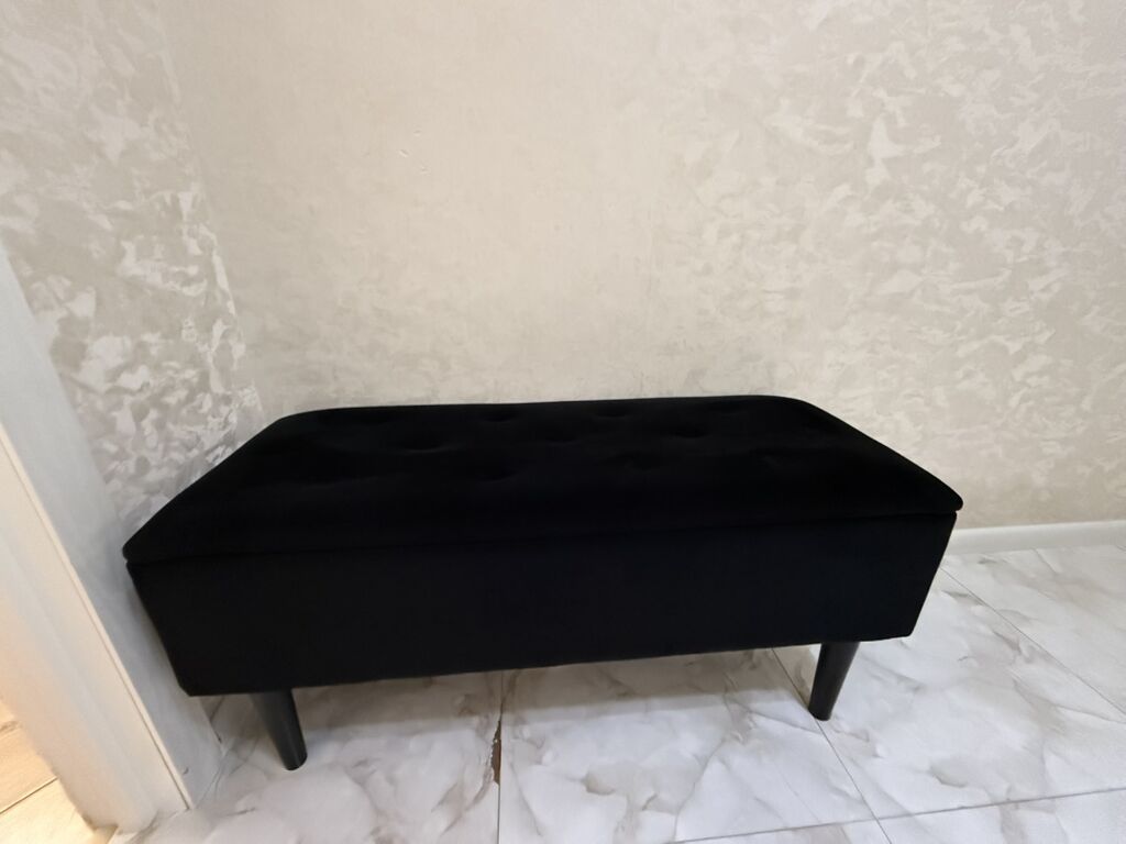 İşlənmiş, Pufik oturacaq, Vеlur parça, rəng - Qara, Çatdırılma yoxdur — Puflər və banketlər, Güzdək (2)