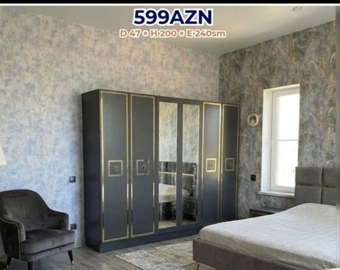 Yeni, 5 qapı, Güzgülü, Qara, Açılan, Düz dolab — Bakı