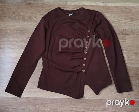 Bordo rəngli qadın bluz/kofta - Uzunqol, dairəvi yaxalı. - Yumşaq — Bakı