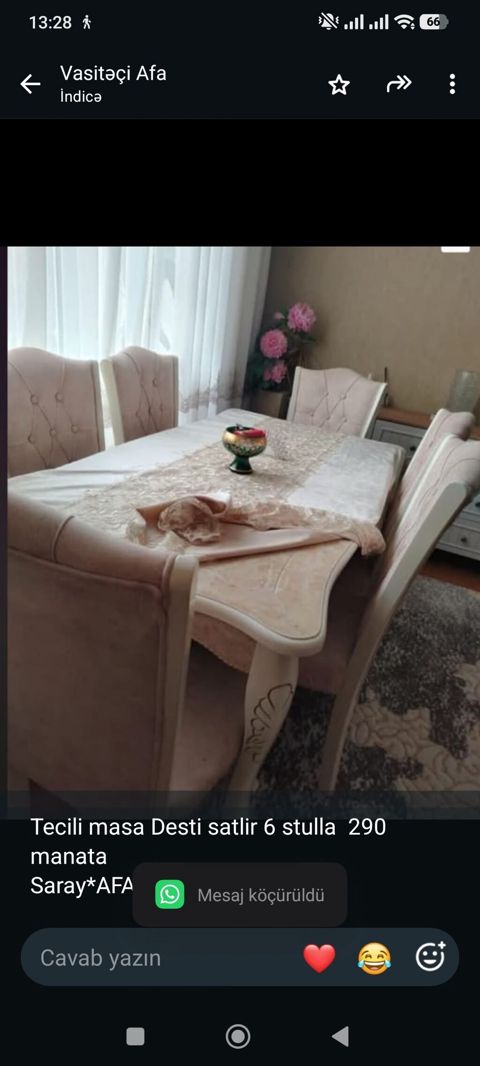 masa Desti satlir 6 stulla 290 manata Saray*AFA 1036 — Bakı