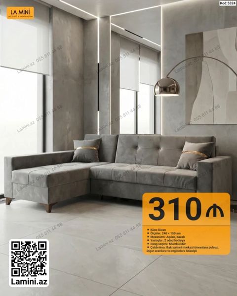 LA Mıni künc divan - Model: Künc Divan (Kod: 5324) - Ölçülər: 240 — Bakı