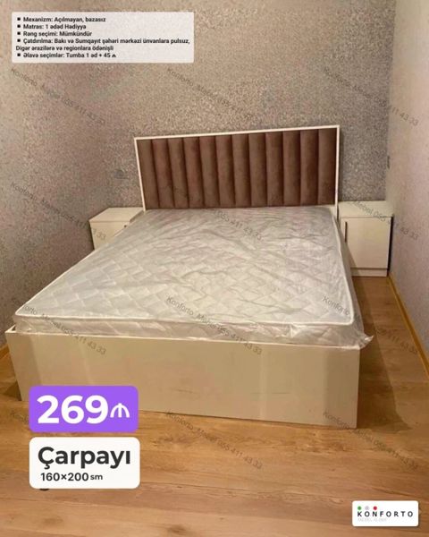 Mebel dəsti – çarpayı - Ölçü: 160×200 sm - Mexanizm: açılmayan — Bakı
