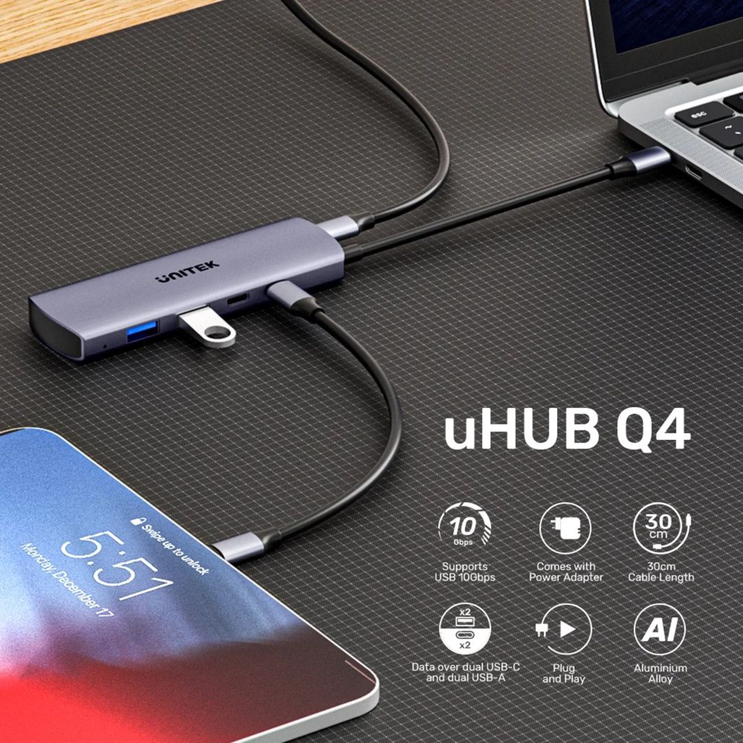 Unitek uHUB Q4 2 Usb-a və 2 Usb-c portlu 10Gbps 4-si 1-də Usb-c hub — Periferik cihazlar, Bakı (7)