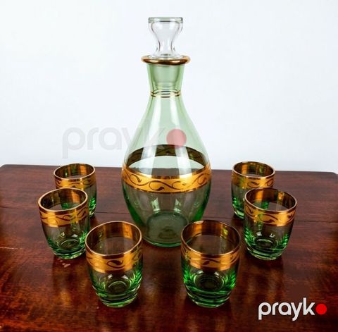 Şüşə karaf və stəkan dəsti - Tərkib: 1 ədəd karaf (tapqlı) + 6 ədəd — Bakı