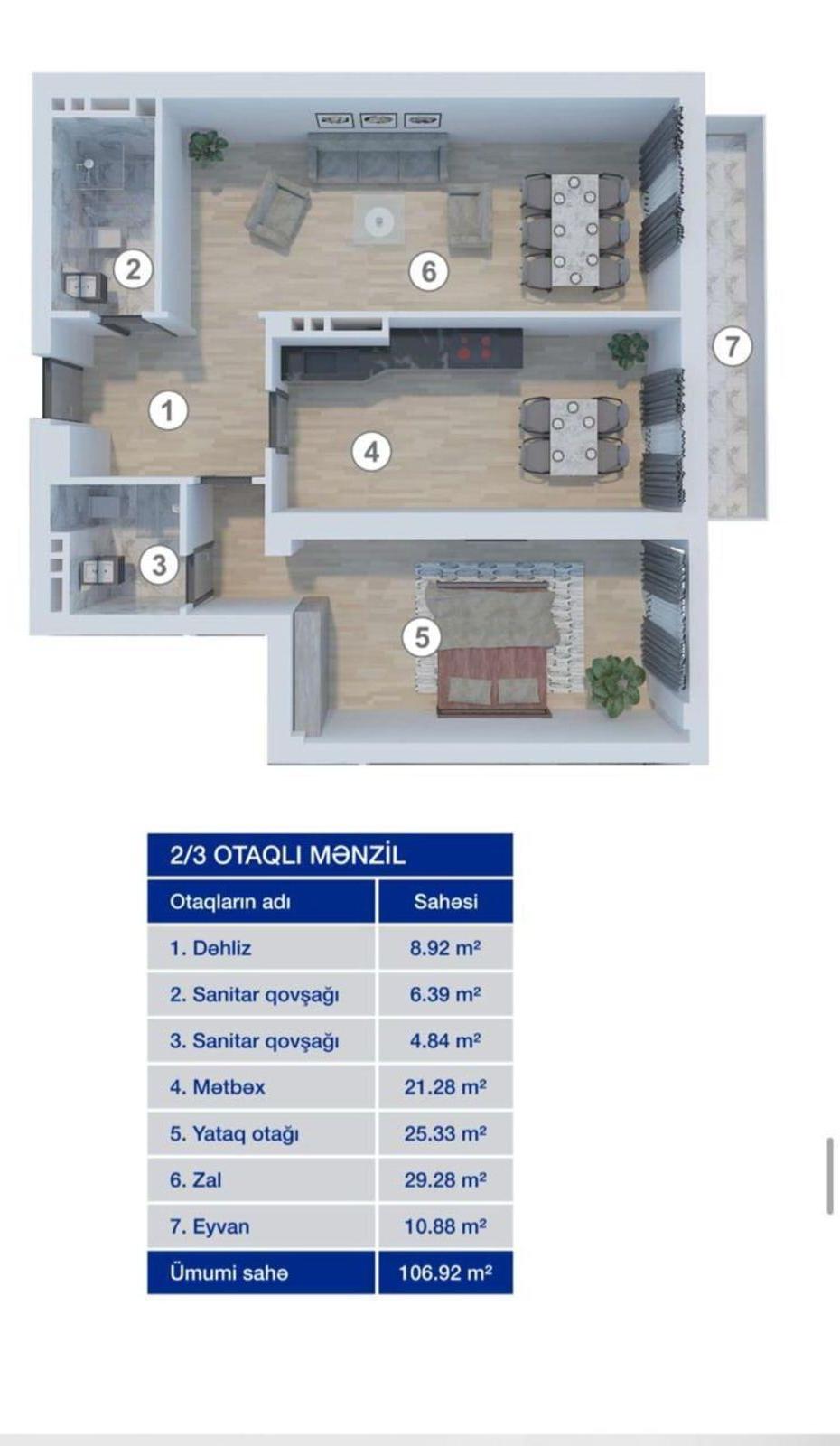 Satılır 2 otaqlı yeni tikili 107 m² — Mənzil, Bakı (9)