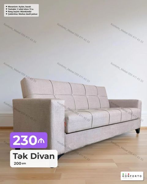 Tək divan – 200 sm - Mexanizm: açılan, bazalı (yuxarı qalxan saxlama — Bakı