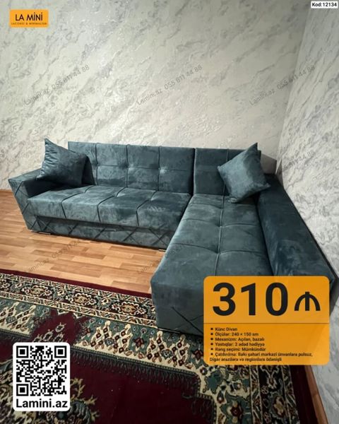 Künc divan - Ölçü: 240 150 sm - Mexanizm: açılan, bazalı — Bakı