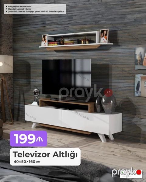 Televizor altlığı və üst rəf dəsti - Ölçü: 40×50×160 sm - Material — Bakı