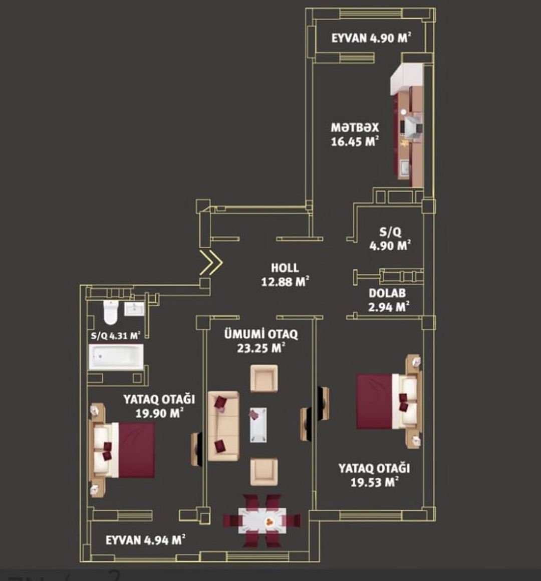 3-otaqlı yeni tikili, Həzi Aslanov m., 114 m² — Mənzil, Bakı (3)