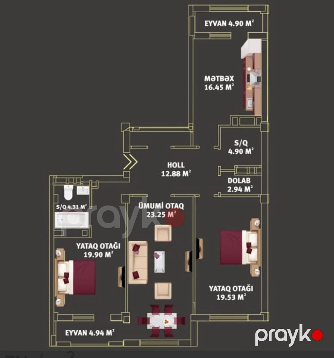 3-otaqlı yeni tikili, Həzi Aslanov m., 114 m² — Mənzil, Bakı (4)