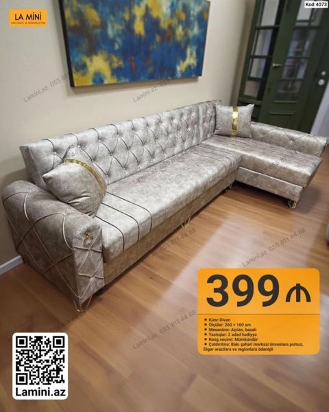 Künc divan – LA Mını (Kod: 4073) - Ölçülər: 260 160 sm - Mexanizm — Bakı