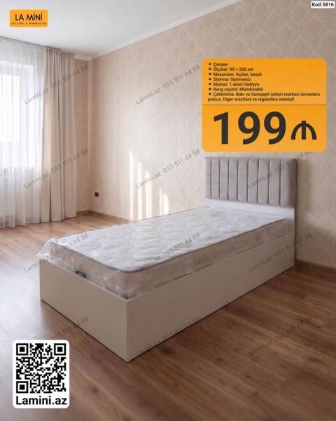 Çarpayı – LA Mını (Kod: 5816) Ölçülər: 90 x 200 sm Mexanizm — Bakı