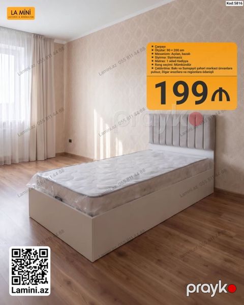 Çarpayı – La Mini - Ölçü: 90 x 200 sm - Mexanizm: açılan, bazalı — Bakı