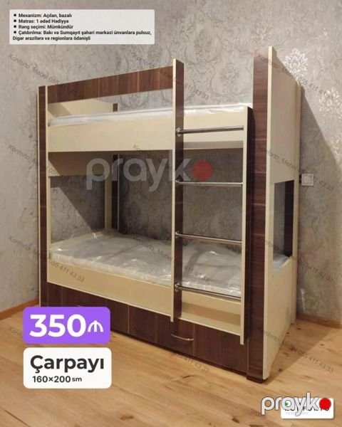 İki mərtəbəli çarpayı – 160×200 sm - Konstruksiya: açılan, bazalı — Bakı