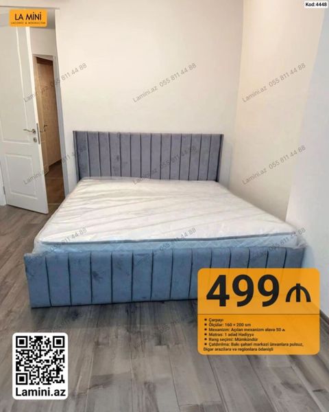 Məhsul: Çarpayı (Kod: 4448) - Ölçü: 160 200 sm - Başlıq və çarpayı — Bakı