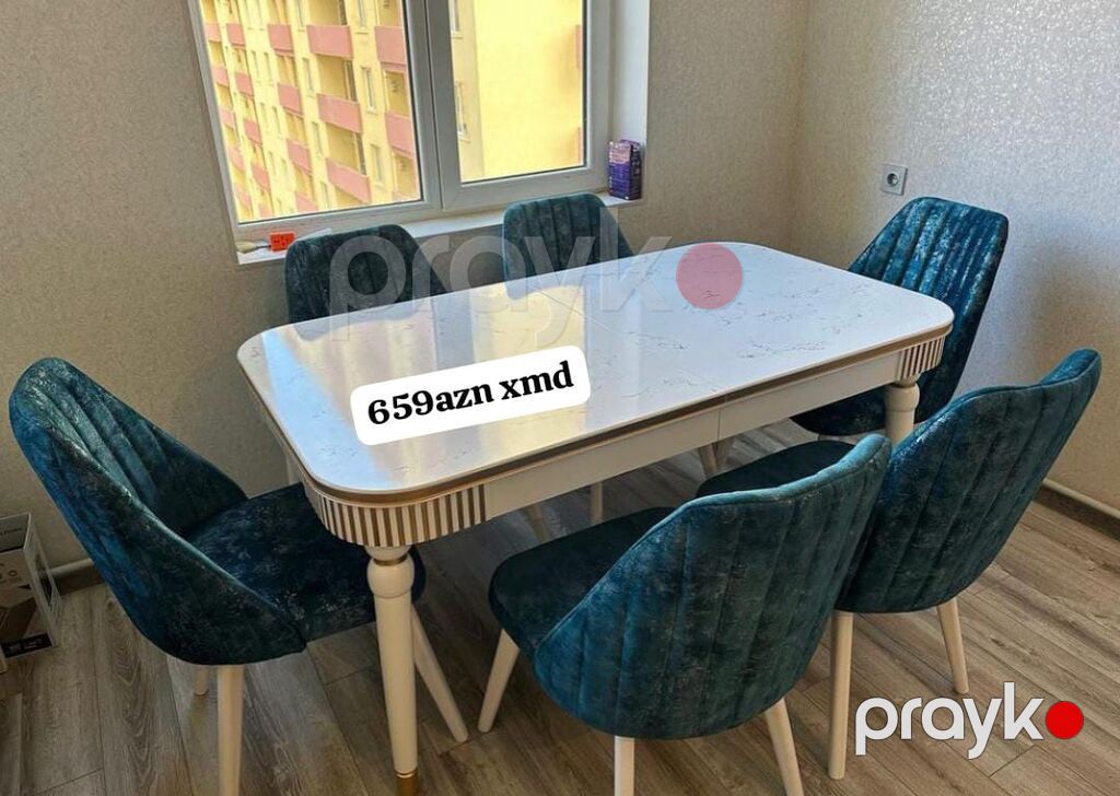 Yemək otağı üçün gözəl dəst: 1 masa + 6 stul. - Masa: oval-künclü — Masalar və stullar, Bakı
