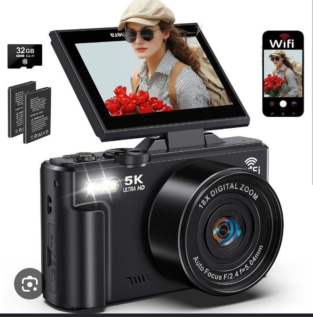 5K Ultra HD rəqəmsal kamera – vlog, selfi və gündəlik çəkilişlər üçün — Fotoaparat, Bakı (3)
